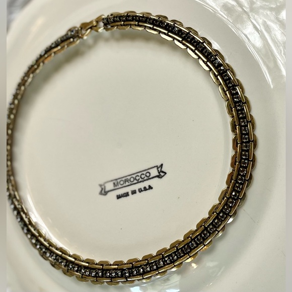 60s Vintage Gold Tone Chain Necklace Costume Collar Length Rhinestone Heavy Link - Picture 2 of 8